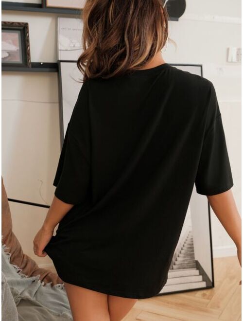 Shein Chinese Dragon Graphic Oversized Longline Tee