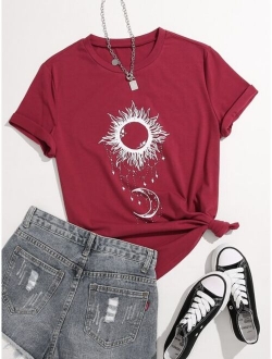 Abstract Sun And Moon Print Tee