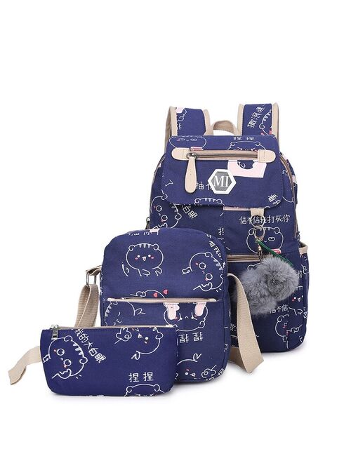 3 Pcs/set Canvas Backpack Women School Backpacks Schoolbag For Teenagers Man Student Book Bag Boys Satchel