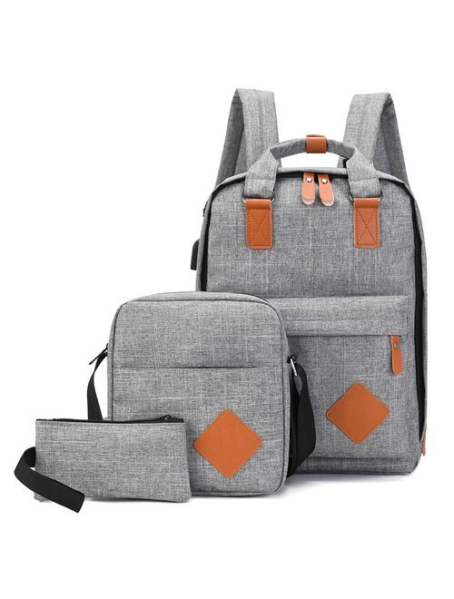 Men's Backpack Bag Male Polyester Laptop Backpack Computer Bags High School Student College Students USB Charging 3 Pcs