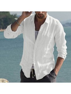 2021 Summer Shirt Men's Baggy Solid Cotton Linen Long Sleeve Button Plus Size M-3xl Hawaiian Shirt Camisa Masculina Streetwear