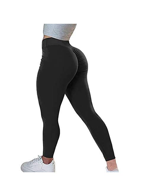 Buy Riojoy Women Running Leggings Butt Lifting Scrunch Workout Compression High Waist Yoga Pants