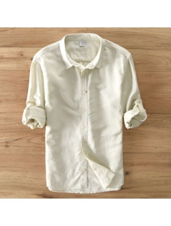 Spring New Multicolor Men's 100% Pure Linen Long Sleeve Shirt Cotton Linen Men's Youth Business Casual Cardigan Men's Shirt