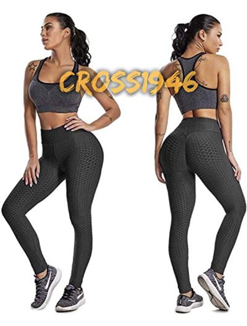 CROSS1946 Sexy Women's Textured Booty Workout Yoga Pants High Waist Ruched Butt Lifting Leggings Anti Cellulite