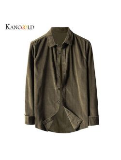 KANCOOLD Men Casual Shirts New Fashion Baggy Cotton Blend Pocket men's shirt Solid Long Sleeve Retro Shirt Tops Blouse Dec18