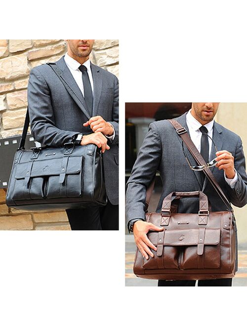 Men Leather Black Briefcase Business Handbag Messenger Bags Male Vintage Shoulder Bag Men's Large Laptop Travel Bags