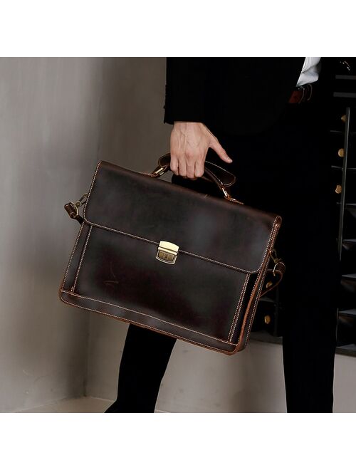 JOYIR Crazy Horse Genuine Leather Men's Briefcase Vintage Messenger Shoulder Bag Men's Business Laptop Handbag For Male 6393