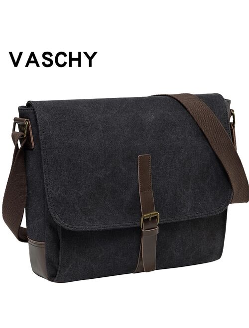 VASCHY Canvas Messenger Bag for Men Women Crossbody Bags Shoulder Bag Laptop Briefcase Luxury PU Leather Bags Outdoor Travel Bag