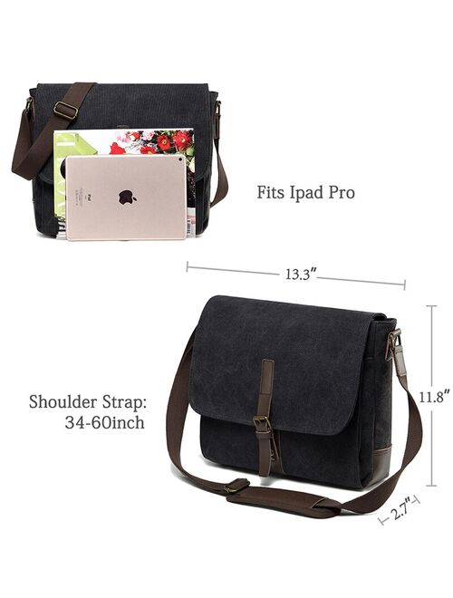 VASCHY Canvas Messenger Bag for Men Women Crossbody Bags Shoulder Bag Laptop Briefcase Luxury PU Leather Bags Outdoor Travel Bag