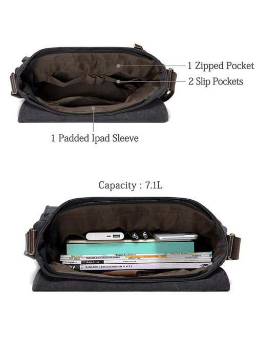 VASCHY Canvas Messenger Bag for Men Women Crossbody Bags Shoulder Bag Laptop Briefcase Luxury PU Leather Bags Outdoor Travel Bag
