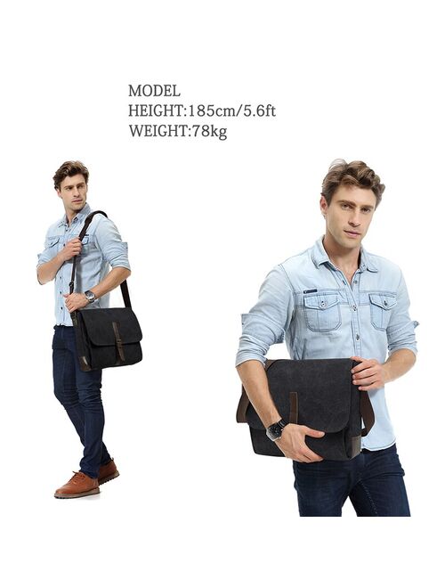 VASCHY Canvas Messenger Bag for Men Women Crossbody Bags Shoulder Bag Laptop Briefcase Luxury PU Leather Bags Outdoor Travel Bag