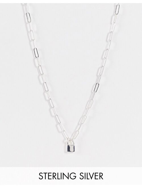 Asos Design silver plate necklace with mini padlock