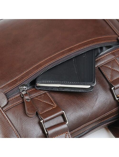 Men Leather Black Briefcase Business Handbag Messenger Bags Male Vintage Shoulder Bag Men's Large Laptop Travel Bags CZ Stock