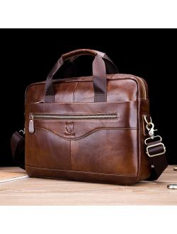 Men's Cowhide Leather Briefcase Mens Genuine Leather Handbags Crossbody Bags High Quality Luxury Business Messenger Bags Laptop