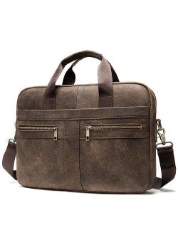 Men Cowhide Luxury Leather Briefcase 15.4"Laptop Book Shoulder Bag Handbag Office Bags Zipper Male 2019 Style Business Frosted