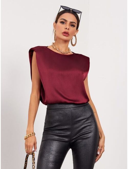 Shein Solid Sleeveless Shoulder Pad Satin Top