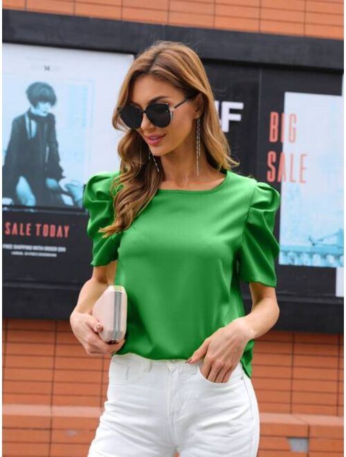 Shein Puff Sleeve Tie Back Top