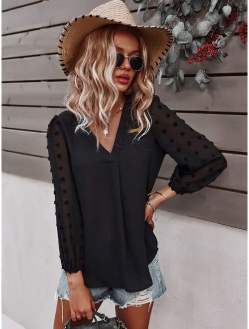 Shein Swiss Dot Curved Hem Blouse