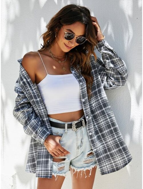 Shein Plaid Print Button Front Overshirt