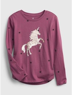 Kids 100% Organic Cotton Flippy Sequin Unicorn Skeleton T-Shirt
