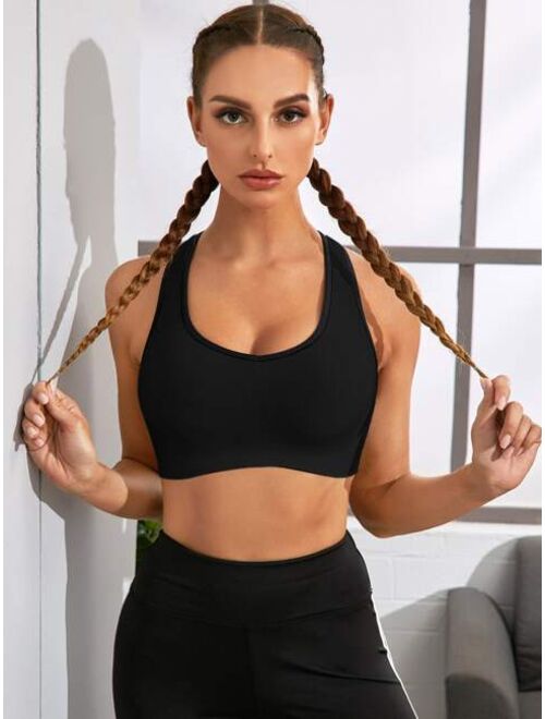 Shein High Support Scoop Neck Cut Out Back Sports Bra