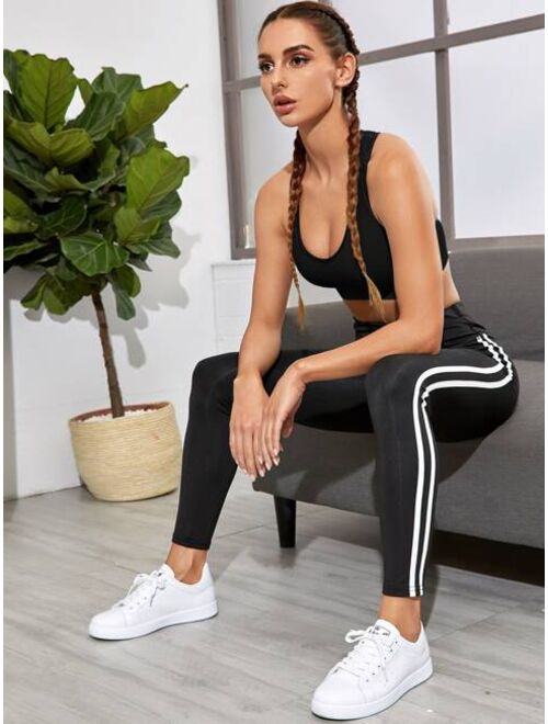 Shein High Support Scoop Neck Cut Out Back Sports Bra