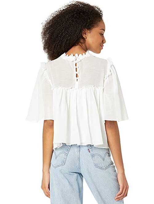 7 For All Mankind Floral Applique Ruffle Blouse