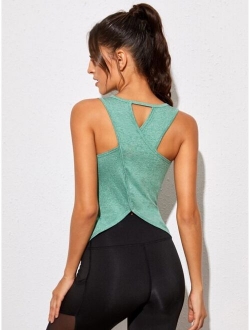 Cut Out Back Solid Sports Tank Top