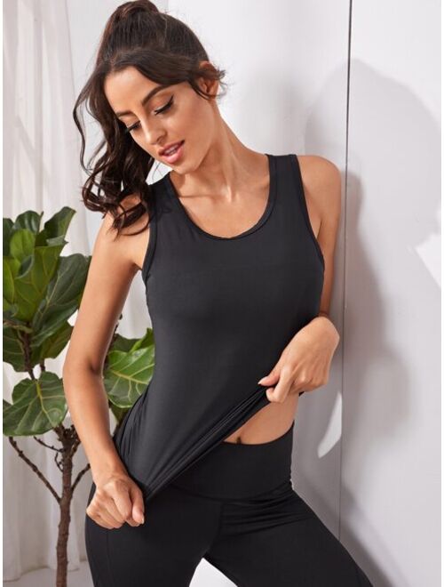 Shein Cut Out Back Solid Sports Tank Top