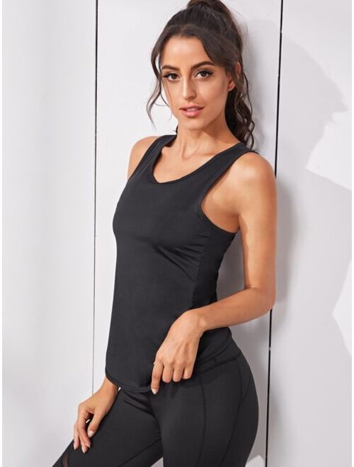 Shein Cut Out Back Solid Sports Tank Top