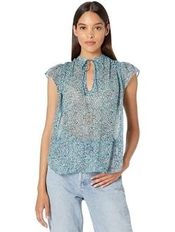 7 For All Mankind Flutter Sleeve Top w/ Neck Beaded