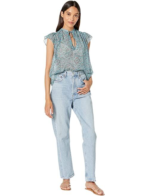 7 For All Mankind Flutter Sleeve Top w/ Neck Beaded