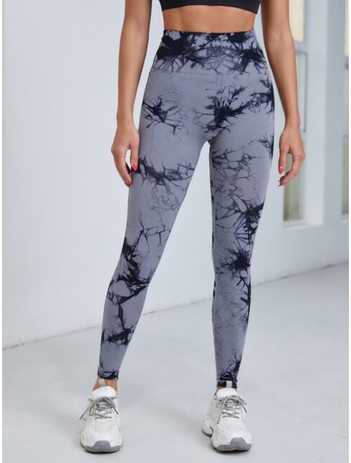 Shein Seamless Wide Band Waist Tie Dye Sports Leggings