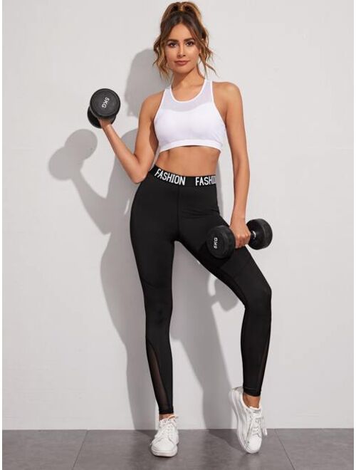 Shein Letter Tape Mesh Panel Sports Leggings