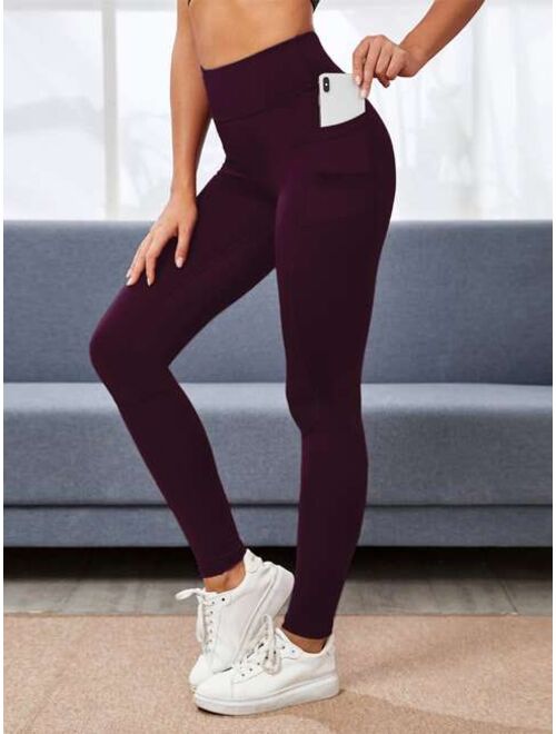 Shein Wide Waistband Sports Leggings With Phone Pocket