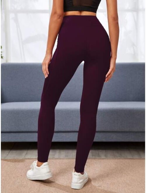 Shein Wide Waistband Sports Leggings With Phone Pocket