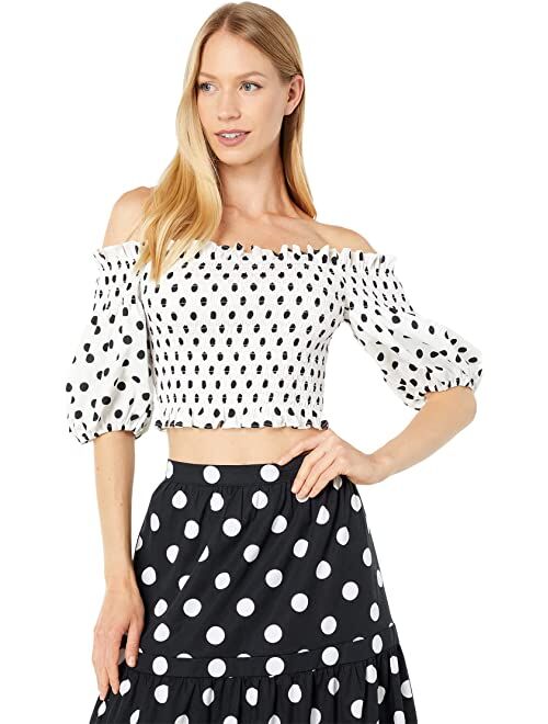 BCBG Off-the-Shoulder Polka Dot Top