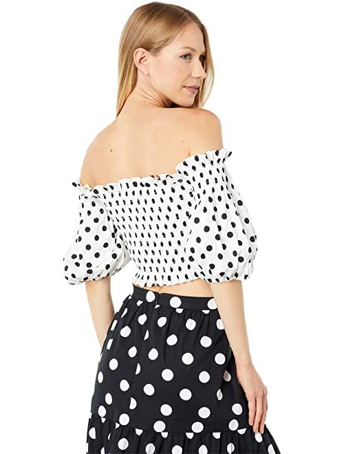 BCBG Off-the-Shoulder Polka Dot Top