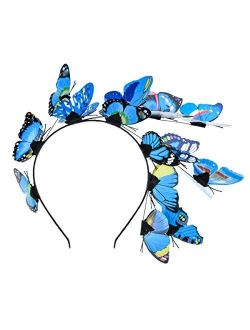 Love Sweety Butterfly Fascinator Hat women Bohemia Headband Girls Halloween Costume Dance Event Headpiece (Blue)