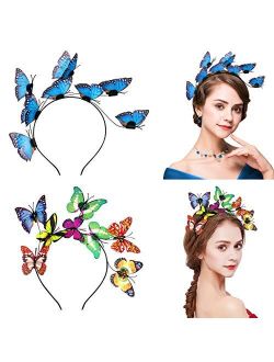FRCOLOR Butterfly Headbands, Glitter Butterfly Fascinator Hat Elegant Hair Hoop for Women Costume Tea Party Supplies