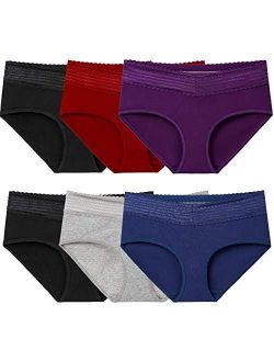 Annenmy Cotton Hipster Panties for Women with Lace Waistband, Mid Rise No Muffin Top Full Coverage Underwear for Women