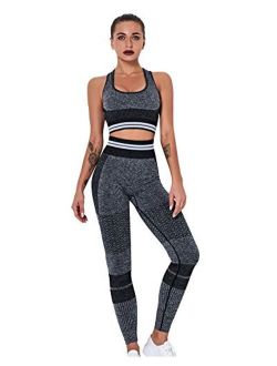 Women's Workout Outfit 2 Pieces Seamless Yoga Leggings with Sports Bra Gym Clothes Set Athletic Sportswear Suits