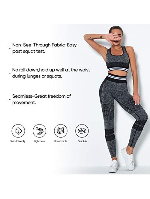Lisueyne Women's Workout Outfit 2 Pieces Seamless Yoga Leggings with Sports Bra Gym Clothes Set Athletic Sportswear Suits