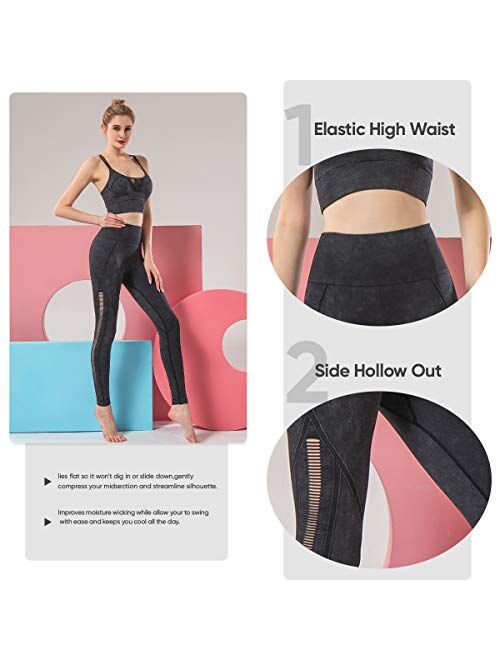 LISUEYNE Women's 2 Pieces Yoga Suits Athletic Sweatsuits Solid Sling Sports Bra and Mesh Stitching Stretch Pants Set