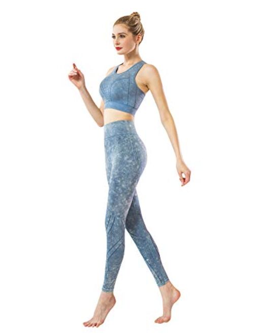 Lisueyne Women's 2 Pieces Yoga Sports Suit Seamless High Waist Leggings and Stretch Sports Printing Bra Yoga Activewear Set