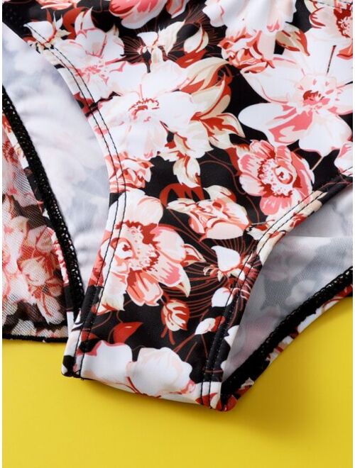 3pack Girls Floral Print Bikini Swimsuit With Cover Up