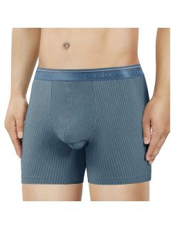 Men's Striped Blended Cotton Polyester Dual Pouch Boxer Long Leg Underwear