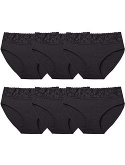 Women’s Underwear Cotton Panties for Women, Soft Ladies Lace Trim Underwear High Waisted Briefs 6 pack
