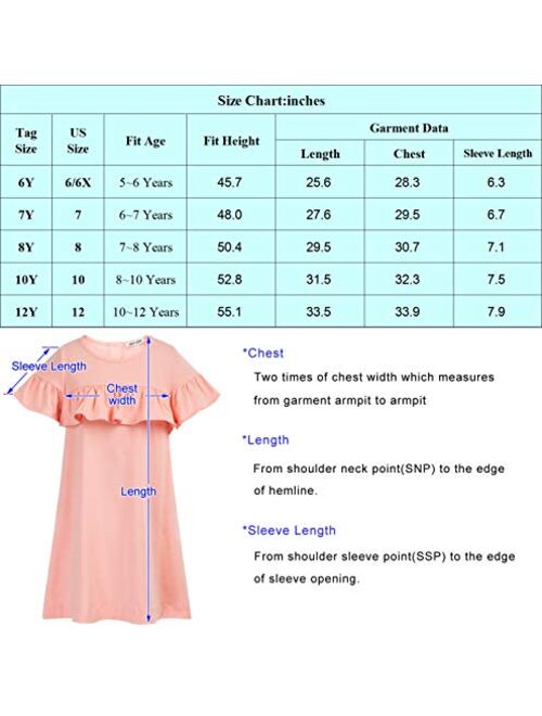 GRACE KARIN Girls Casual Crew Neck Ruffle Short Sleeve A-Line Cotton Dress