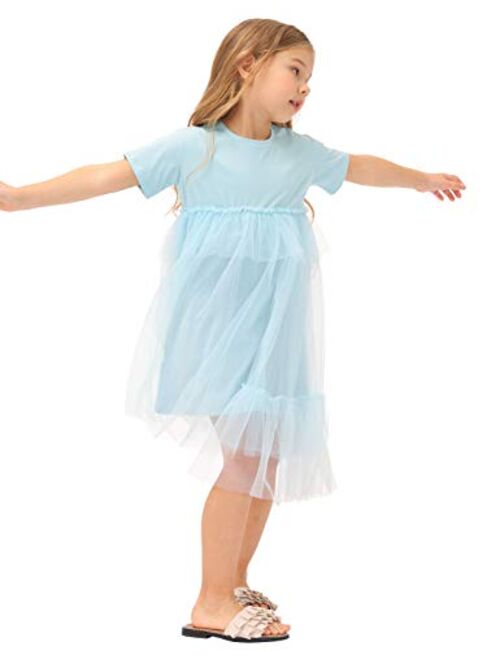 GRACE KARIN Girl Casual Short Sleeve Tutu Dress Lace Tulle Irregular Hem Princess Dress